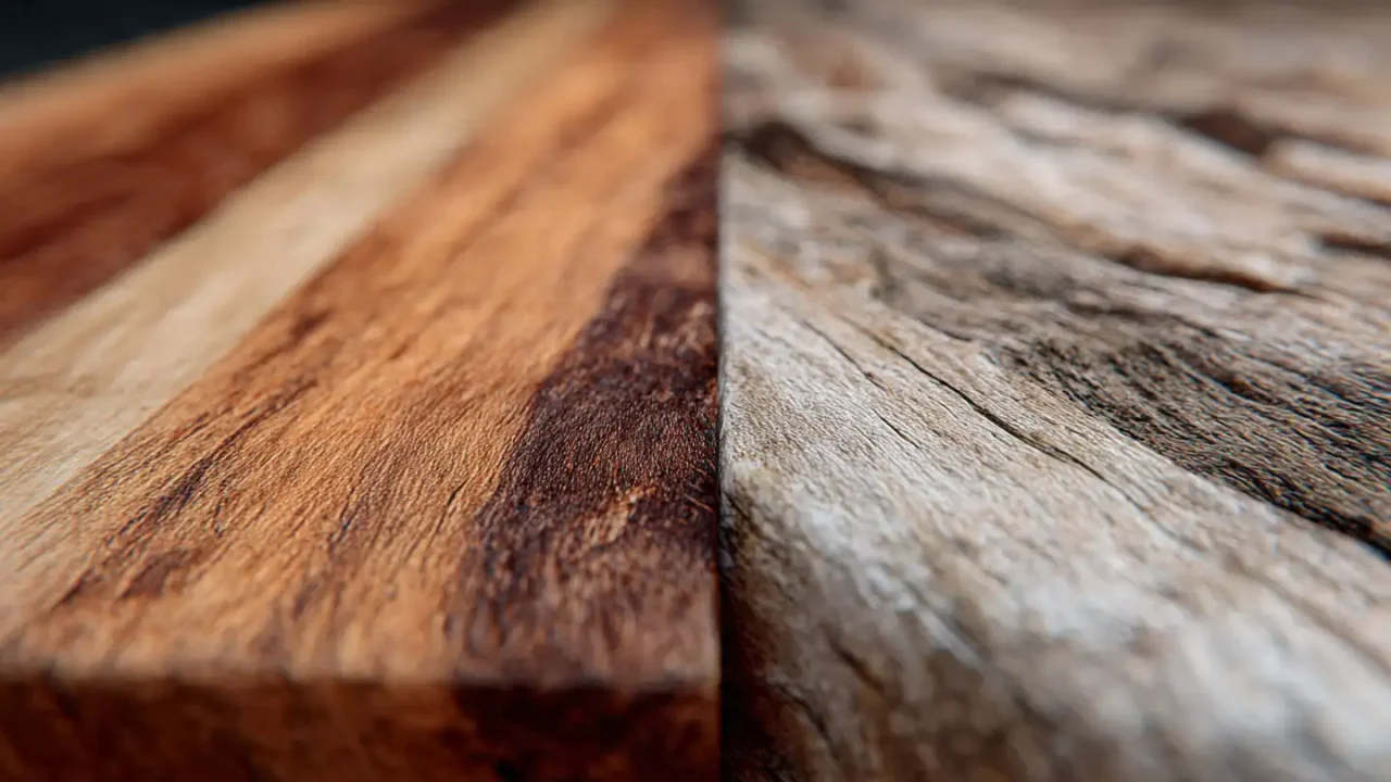 Combinación de texturas de madera pulida y rústica en decoración